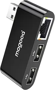 MOGOOD USB to Gigabit Ethernet Adapter, USB Hub with 2*USB2.0 and RJ45 1000Mbps, Black Ethernet LAN Network Adapter for MacBook Pro/Air, iPad, XP, Windows etc