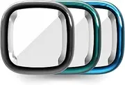 intended for Fitbit Versa 3 / Sense Screen Protector Case, Full Coverage Flexible TPU Shock-Proof Cover Scratch-Resistant Bumper Shell intended for Versa 3 Sense Smartwatch (Black,Cyan,Blue)