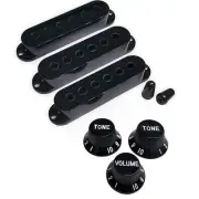 AxLabs Strat Pickup Covers Set Modern Spacing, Black w/ White Lettering
