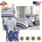 Blue/White Lightweight Quilt Set with Decorative Pillows - Full/Queen Bedset
