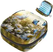 Period Bag,Sanitary Napkin Storage Bag,Butterfly Daisy Field,Tampon Holder for Purse