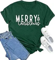 [MAIHUN] Christmas Shirts Womens Merry Christmas Shirt Xmas Holiday Tshirt Christmas Lights Tee Tops