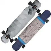 Sports Longboard Skateboard, 42-inch 8-Layer Maple Double-Turned Black and White Crystal Pattern Brushing Street Dance Board Longboard Skateboard Suitable for Adult Young Girls