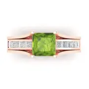 3.4ct Princess Cut Natural Peridot Promise Bridal Ring set Sliding 14k Rose Gold