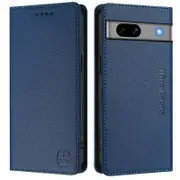 Compatible For Google Pixel 7a Leather Case RINACASIS RC01 Phone Cover with RFID Wallet Stand DarkBlue