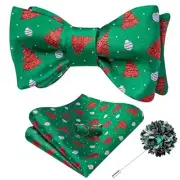 Christmas Bow tie for Men Self Bow Tie Lapel Pin Sets Green Red Xmas Tree