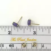 14k Solid Yellow Gold Cabochon Oval Shaped Lavender Jade Stud Earrings TPJ