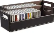 2- Pack CD Storage Box, Organizer Shelf for Movie Cases, DVDs, Cassette Tape Display Stand, Disc Holder Can Store Up to 40 CDs, Faux Leather (Brown)