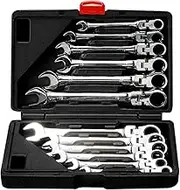 FLZOSPER 12pc. Tightspot Flex-Head Ratcheting Wrench Set，8-19mm Metric CR-V Quick Access Spanner with Portable Toolbox (12PC. Flex Head Wrench)