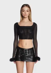 Been Busy Marabou Crop Top