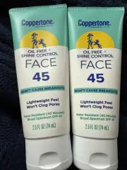 TWO Coppertone Oil Free & Shine Control Face SPF 45 Sunscreen Lotion 2.5oz 12/26