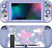 PlayVital ZealProtect Soft Protective Case for Nintendo Switch, Flexible Cover for Switch with Tempered Glass Screen Protector & Thumb Grip Caps & ABXY Direction Button Caps - Fantasy Bunny & Bear