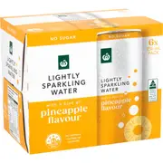Woolworths Lightly Sparkling Water Cans Pineapple 250mL x 6 pack