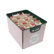 Simplify Christmas Stripe Design 60 Ornament Storage Tote Bin in Green Dimension