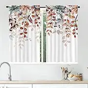 Mightree Short Tier Curtains for Kitchen and Bathroom, Retro Multi-Colored Leaves Cafe Curtains, Polyester Soft Airy Sink Window Curtains, 39" x 27.5", 2 Panels