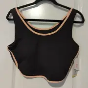 Zelos Black Sports Bra Med Impact Padded Built in Bra Size L Scoop Neck NEW-lp