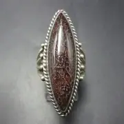 Orville Tsinnie NAVAJO SterlingSilver GEMBONE RING sz 8.5 Agatized Dinosaur Bone