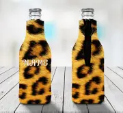 Leopard Print Personalised Stubby Holder Zip Up Bottle Cooler Collapsible
