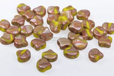 30pcs Czech 2-hole GINKO beads - Ginko Duo - Opaque Limon Full CAPRI Gold Matte
