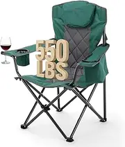 ARROWHEAD OUTDOOR Portable Folding Camping Quad Chair w/ 6-Can Cooler, Cup & Wine Glass Holders, Heavy-Duty Carrying Bag, Padded Armrests, Headrest & Seat, Supports up to 450lbs, USA-Based Support