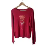 Wildfox Red Cheers to Pour Decisions Fleece Graphic Cocktail Crewneck Size S NWT