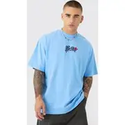 Mens Light Blue Oversized Heavyweight BM Cross Embroidered T-shirt