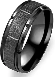 [Tobestu] Titanium Steel Rings for Men Black/Silver/Gold/Blue Brick Pattern Grooved Brushed Wedding Band Comfort Fit Size 6-11
