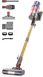 [coovy] SU7 Cordless Vacuum Cleaner, 580W/45Kpa/75Mins Vacuum Cleaners for Home, Stick Vacuum with LED Touch Screen, Wall Mount Charging, Anti-Tangle Brush for Hardwood Floor, Carpet, Pet Hair