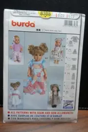 PATTERN TO MAKE DOLL CLOTHES -BURDA #8308, Dress, Pants, Top, Overalls, Backpack