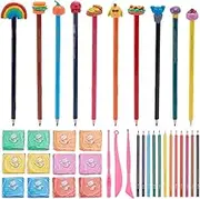 WEBEEDY 12 Sets Make Your Own Mini Erasers DIY Mini Pencil Erasers Set Includes 6 Colors Eraser Clay 12 Colours Pencils 3 Pottery Clay Tools Small Cute Eraser Making Kit for Adults