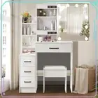 Modern Dressing Table Set with 10 LED Lighetd Makeup Mirror & 4 Drawers Dresser