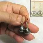 Baroque Black Gray Tahitian Pearl Hawaiian Plumeria Hook Earrings – 14k Yellow