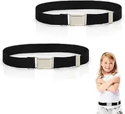[KARELLS] Children's Elastic Belt for Children, Pack of 2 Stretch Children's Belts, Adjustable Children's Belt with Square Buckle, Children's Belt Elastic, for Boys Girls Jeans Shorts Trousers Dress, black, One