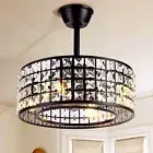 18" Industrial Ceiling Fan Light 3 Speeds Farmhouse Crystal Chandelier w/Remote