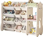 KZOBYD Kids Toy Organizer with Shelf, Childrens Room Shelf with 4 Large&8 Small Storage Bins, Children's Storage Cabinet with Storage Ports Toy Organizer Bookshelf for Kids Room Playroom, 115*36*85cm