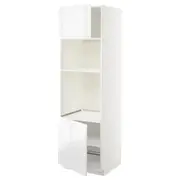 METOD hi cb f oven/micro w 2 drs/shelves, white/Voxtorp high-gloss/white, 60x60x200 cm