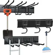 Garage Storage, Wall Mount Garden Tool Organizer 48 in, 330 lb, Adjustable Heavy Duty Metal Hooks, Broom Holder