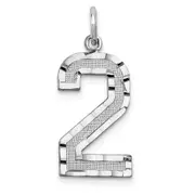 14k White Goldw Large Brushed Diamond-cut Number 2 Charm