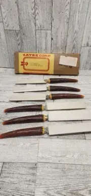 Vtg LIFETIME Cutlery Set Of 6 Steak Knives Faux StagNew