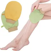 Sawnfay Exfoliating Glove, Exfoliating Mitt for Bath and Shower, 100% Vegan Viscose exfoliating body scrubber, Dead Skin Remover & Body Scrubber Exfoliator, 2pcs (Beige&Green)