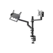 Goobay Monitor Mount Workstation Single Pole PRO for 17-32 Inch Screens - Black Heavy Duty Adjustable VESA Stand with Full Motion Tilt and Swivel for Professional Desk Setup