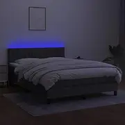 vidaXL Box Spring Bed with Mattress & LED - Dark Grey Queen Size Fabric Bed, Adjustable Headboard, Pocket Spring Mattress for Bedroom Suite