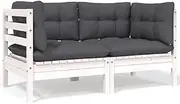 2-Seater Garden Sofa with Cushions White Solid Pinewood Outdoor Furniture Patio