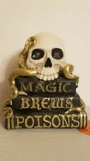 Halloween Skeleton On Spooky Books with Light Up Color Changing Eyes