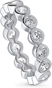 [BERRICLE] Sterling Silver Bubble Wedding Rings Bezel Set Cubic Zirconia CZ Anniversary Eternity Ring for Women, Rhodium Plated Size 4-10