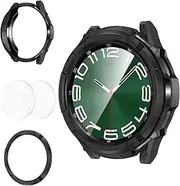 Goton 3 in 1 Accessories for Samsung Galaxy Watch 6 Classic Screen Protector 43mm, Rugged TPU Bumper Case +2 Tempered Glass Screen Protector + Bezel Ring Cover for Galaxy Watch6 Classic 43 mm Black