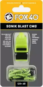 Fox 40 Sonik Blast CMG 3-Chamber Pealess Whistle + Lanyard, Neon/Black