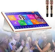 Karaoke Player, 18.5 Inch Capacitive Touch Screen Karaoke Machine with Wireless Microphone, Amplifier Function, AI Smart Voice Control Song Function, Desktop KTV Player,3TB-White