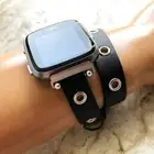 Black with Grommets Double Wrap Leather Band Strap for Fitbit Versa 3 4 Sense 2