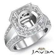 Halo Pave Split Shank Round Semi Mount Diamond Engagement Ring Platinum 0.66Ctw